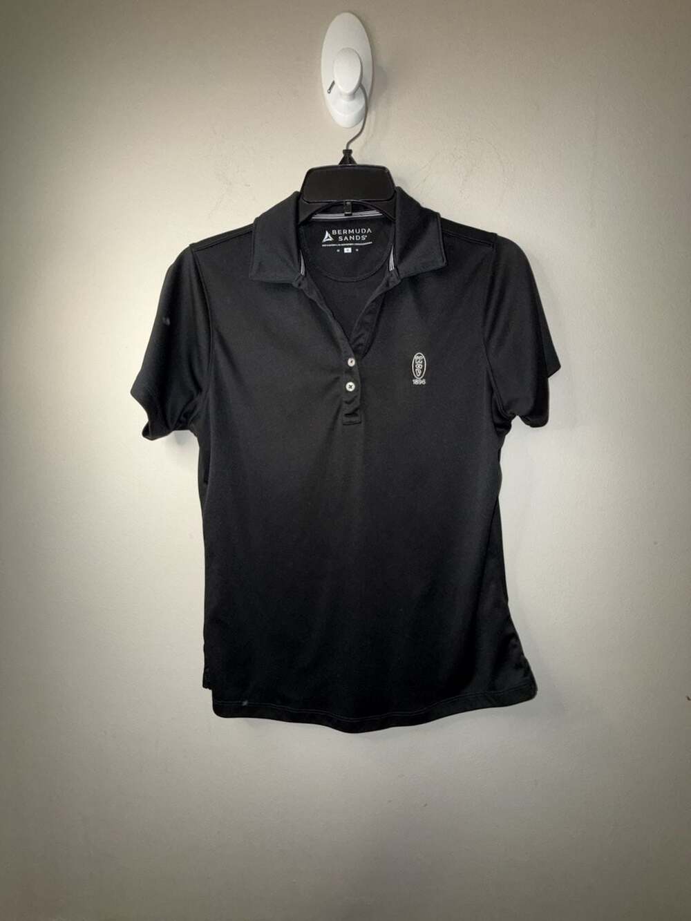 Bermuda Sands Women's Performance Golf Polo Shirt Black 1896 Logo